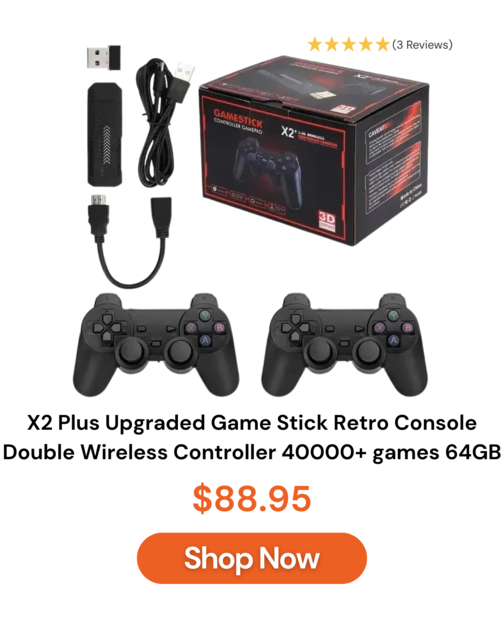 X2 Plus Upgraded Game Stick Retro Console Double Wireless Controller 40000+ games 64GB